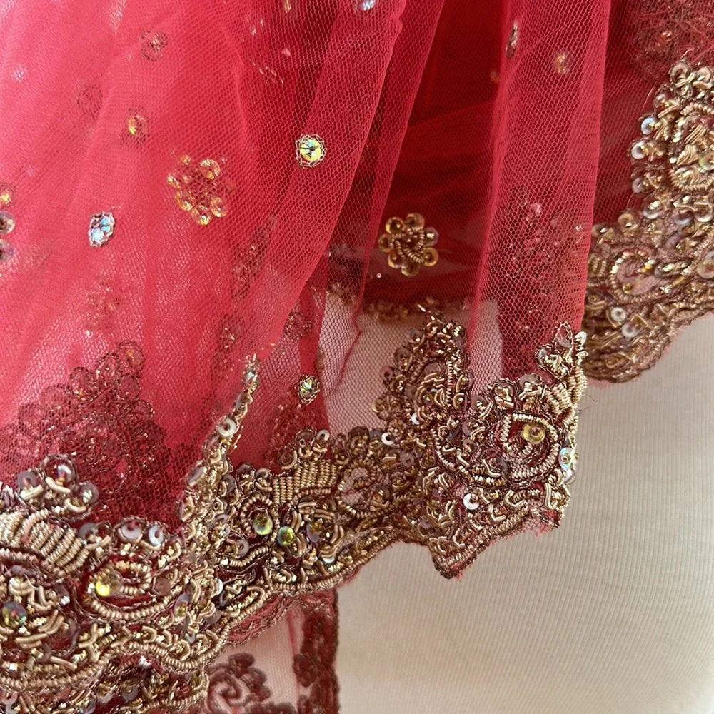 Golden Zardozi Pink Net Wrap - Picture 4 of 12